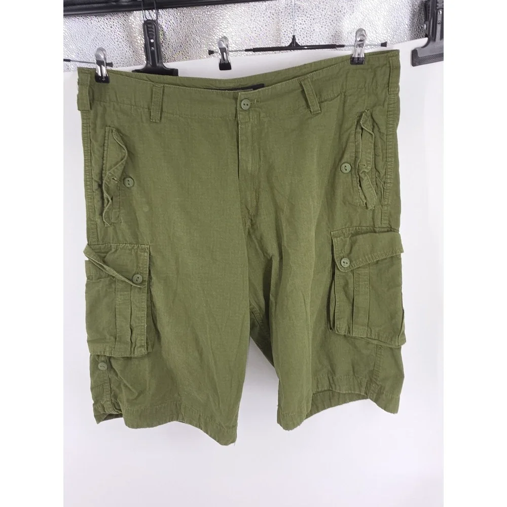 Rocawear Vintage Cargo Shorts Green Utility Pockets Distressed Hip Hop Sz 42